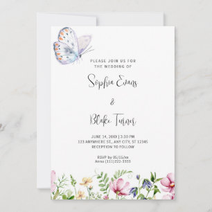 Invitación Mariposa blanca y flores silvestres Boda blanco