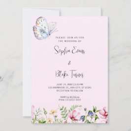 Invitación Mariposa blanca y flores silvestres Boda rosa páli