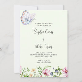 Invitación Mariposa blanca y flores silvestres Boda verde