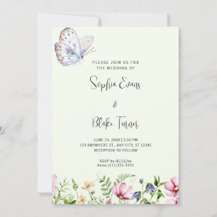 Invitación Mariposa blanca y flores silvestres Boda verde