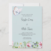 Mariposa blanca y flores silvestres Boda verde sua