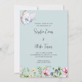 Invitación Mariposa blanca y flores silvestres Boda verde sua