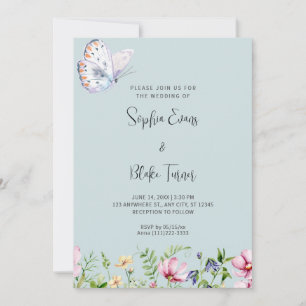 Invitación Mariposa blanca y flores silvestres Boda verde sua
