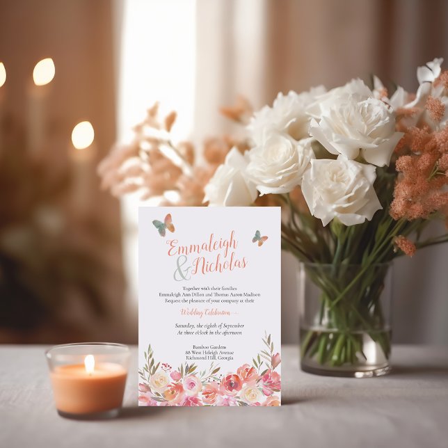 Invitación Mariposa Boda Coral Boho Floral (Subido por el creador)