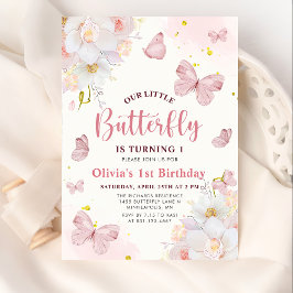 Invitación Mariposa Boho Floral Chica rosa Cumpleaños