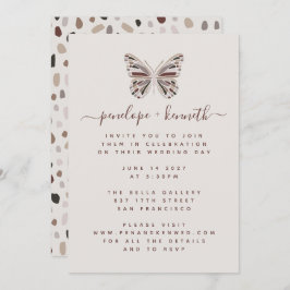 Invitación Mariposa Boho simple Borgoña y Boda Taupe