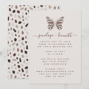 Invitación Mariposa Boho simple Borgoña y Boda Taupe