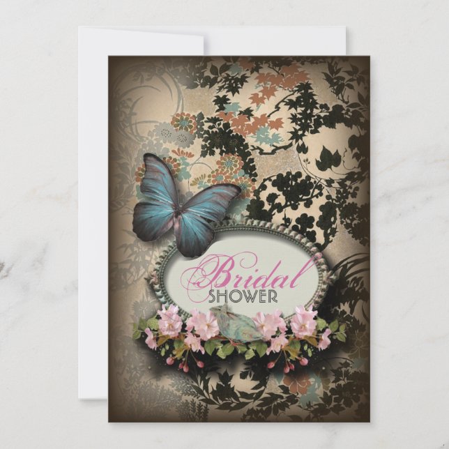 Invitación Mariposa botánica Bohemia Ducha de novia en París (Anverso)