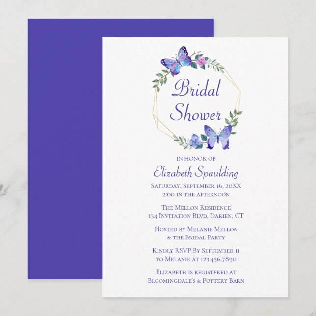 Invitación Mariposa Bridal Shower Butflies Primavera Azul (Anverso / Reverso)