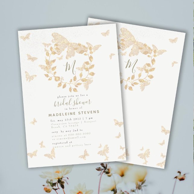 Invitación Mariposa Bridal Shower Gold Monograma Elegante (Subido por el creador)