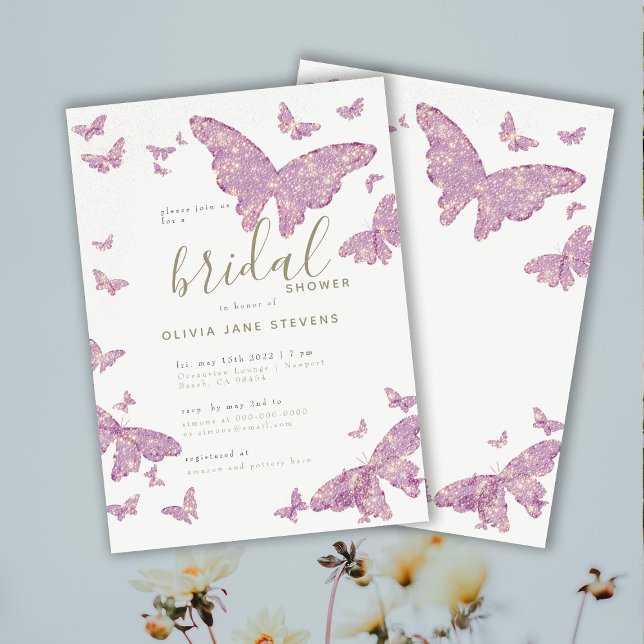 Invitación Mariposa Bridal Shower Gold Purple Elegant Boho (Subido por el creador)
