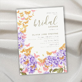 Invitación Mariposa Bridal Shower Hydrangea Gold Elegante