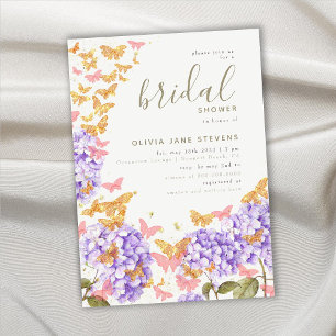 Invitación Mariposa Bridal Shower Hydrangea Gold Elegante