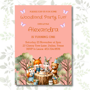 Invitación Mariposa Chica rosa Mariposa Woodland Animales 1er