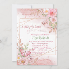 Invitación Mariposa color rosa besa Baby Shower