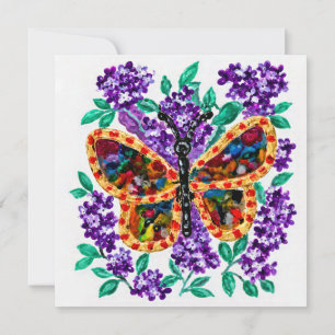 Invitación Mariposa Colorida y Lilas Púrpuras