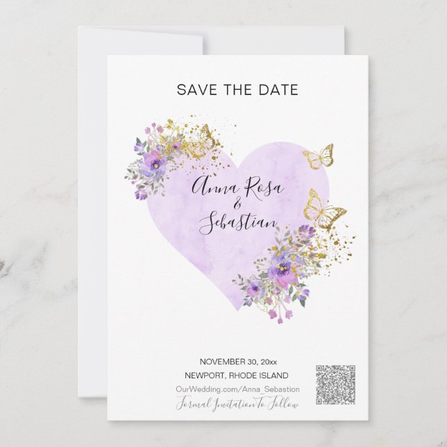Invitación *~* Mariposa Corazón AR6 QR BODA GUARDAR LA FECHA (Anverso)