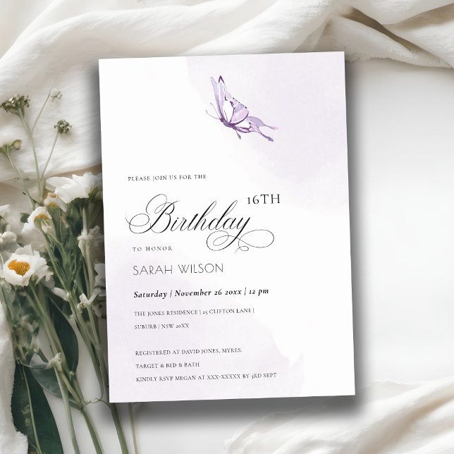 Invitación Mariposa Cute Purple Watercolor Mariposa Cualquier (Subido por el creador)