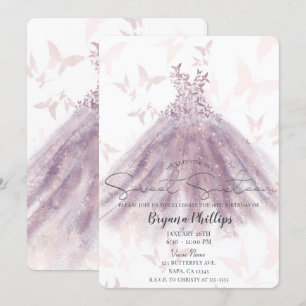 Invitación Mariposa Dance Mauve Sparkle Vestido dulce 16 Fies