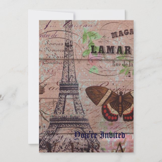 Invitación mariposa de abejas french Paris Torre Eiffel (Anverso)
