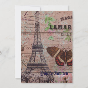 Invitación mariposa de abejas french Paris Torre Eiffel