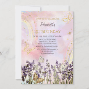 Invitación Mariposa de acuarela Cumpleaños lavanda