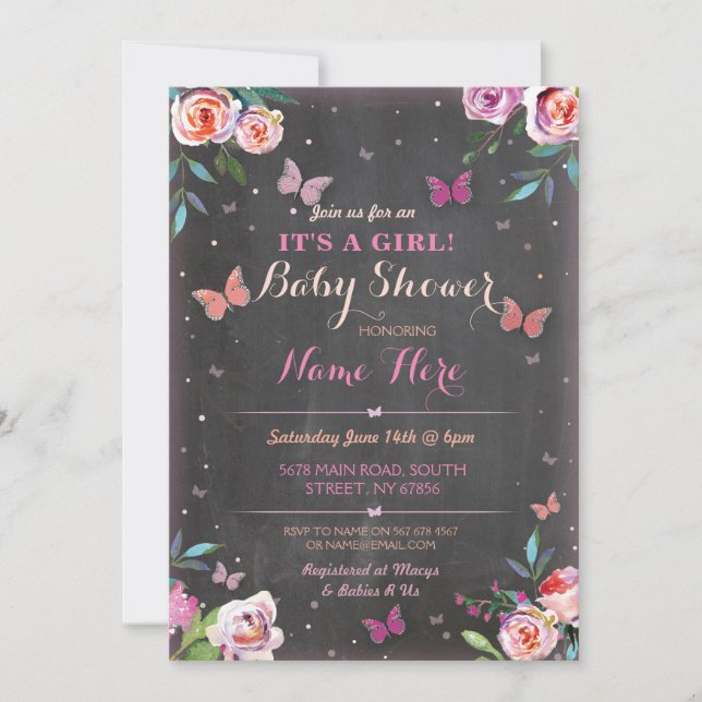 Invitación Mariposa de Baby Shower es un chica o los gemelos (Anverso)