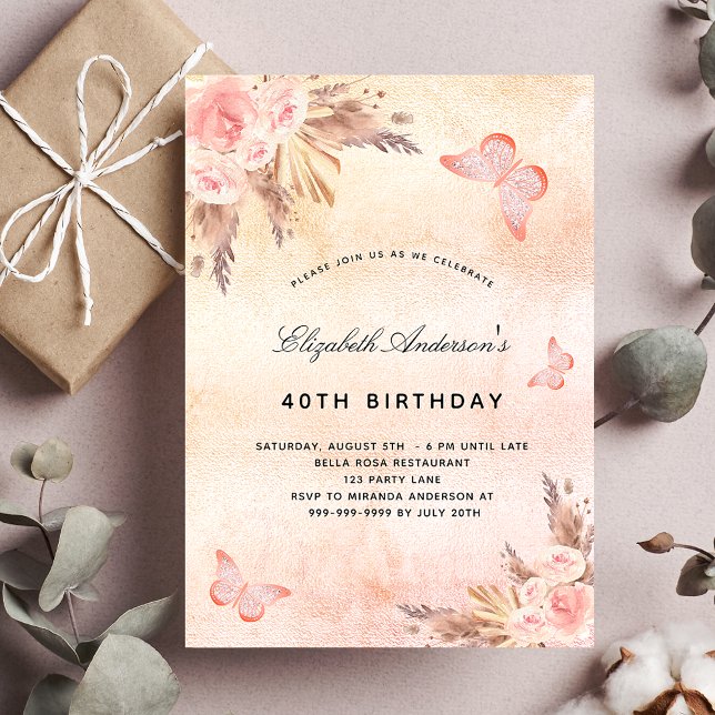 Invitación Mariposa de cumpleaños pampas pampas boho de la ru (Subido por el creador)