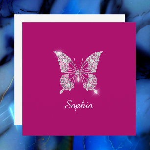 Invitación Mariposa de Diamante Blanco, Nombre de Letra, Fuch