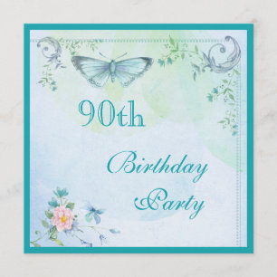 Invitación Mariposa de época, flores y nalgas 90º cumpleaños
