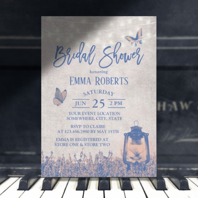 Invitación Mariposa de farolilla y flores de la antigua linte (Subido por el creador)