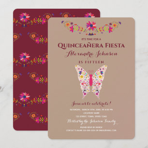 Invitación Mariposa de Fiesta Quinceañera Mexicana