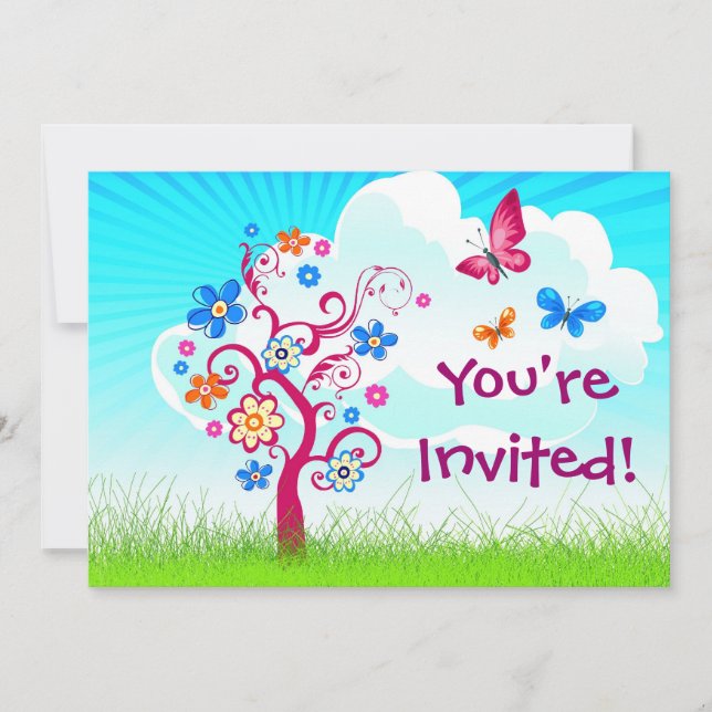 Invitación Mariposa de flor de árbol (Anverso)