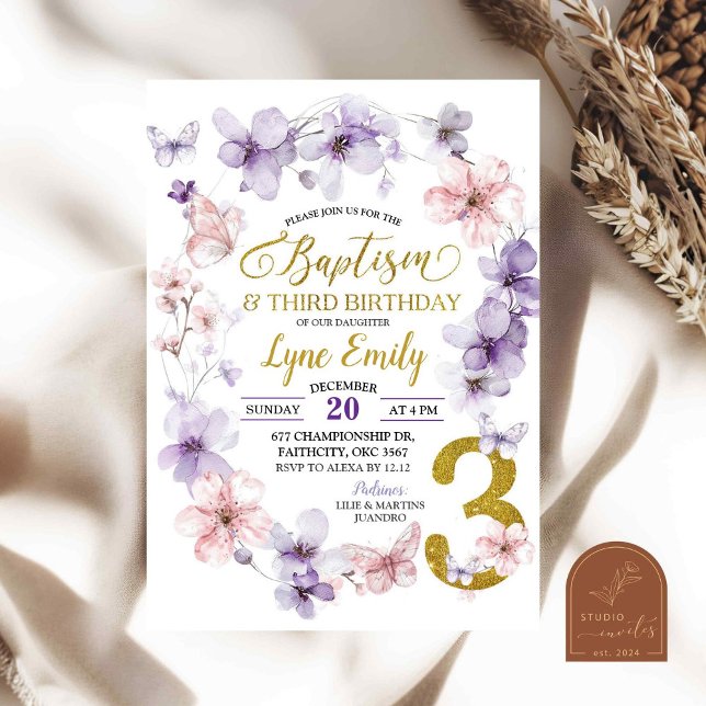 Invitación Mariposa de flor de cerezo rosa bautizo cumpleaños (Subido por el creador)