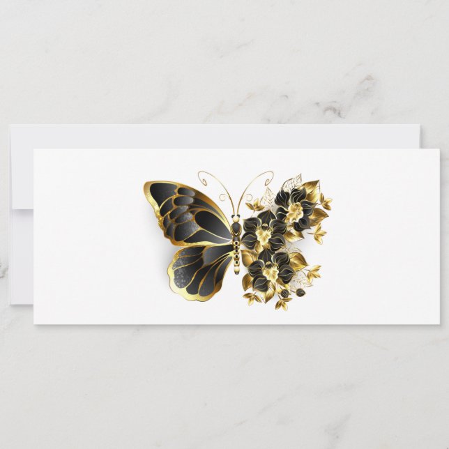 Invitación Mariposa de flor de oro con orquídea negra (Anverso)