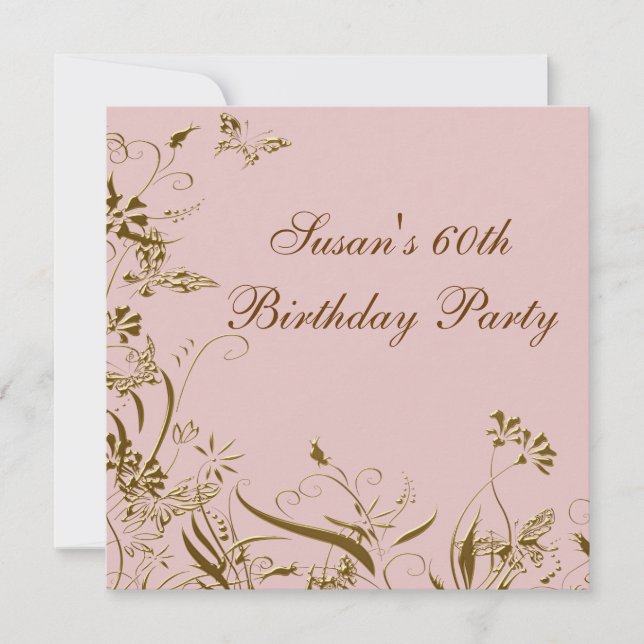 Invitación Mariposa de flor de oro rosa mujeres 60 cumpleaños (Anverso)
