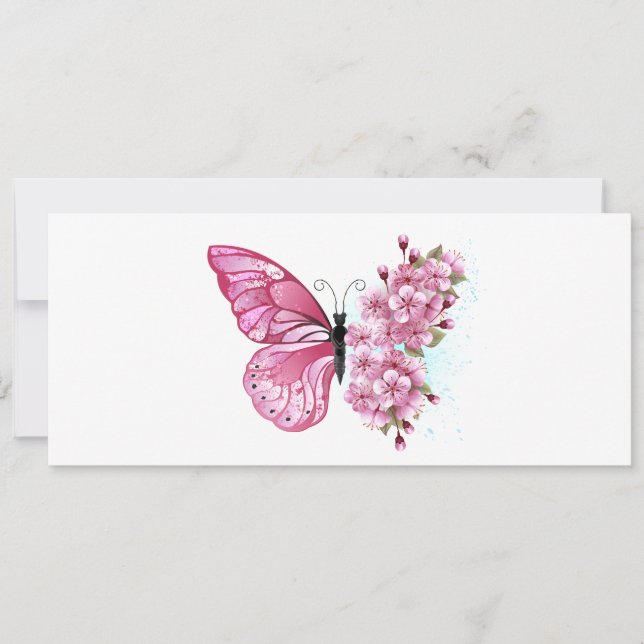 Invitación Mariposa de flores con Sakura rosa (Anverso)