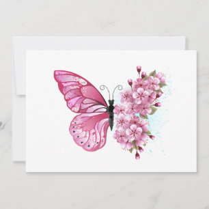 Invitación Mariposa de flores con Sakura rosa
