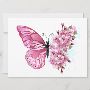 Invitación Mariposa de flores con Sakura rosa
