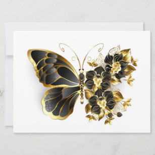 Invitación Mariposa de flores de oro con orquídea negra