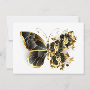 Invitación Mariposa de flores de oro con orquídea negra
