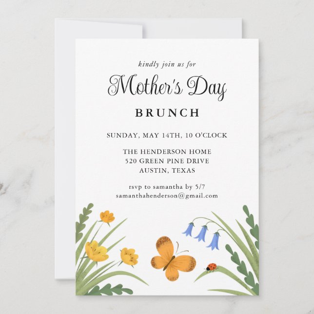 Invitación Mariposa de galimatías florales de Brunch del Día  (Anverso)