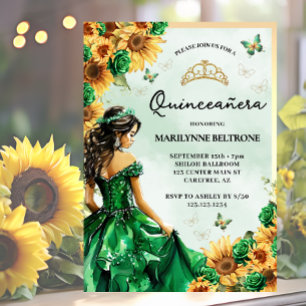 Invitación Mariposa de Girasol Verde Princesa Quinceañera