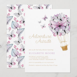 Invitación Mariposa de globo de aire caliente floral   Invita