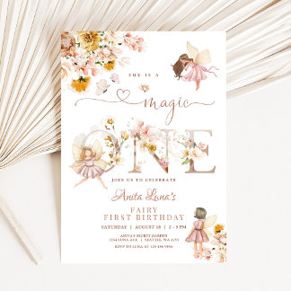 Invitación Mariposa de hadas Flor salvaje mágica 1º cumpleaño