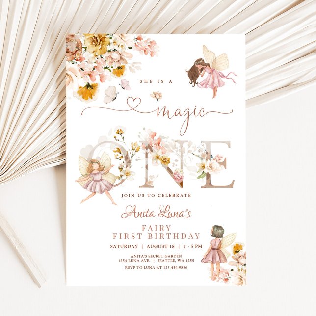 Invitación Mariposa de hadas Flor salvaje mágica 1º cumpleaño (Subido por el creador)