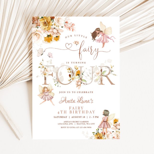Invitación Mariposa de hadas Flor salvaje mágica 4º cumpleaño (Subido por el creador)