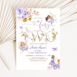 Invitación Mariposa de hadas púrpuras Floral mágica 2º cumple