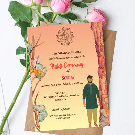 Invitación Mariposa de la ceremonia hindú de Groom Haldi