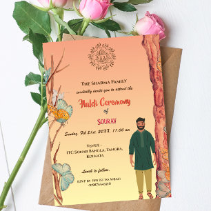 Invitación Mariposa de la ceremonia hindú de Groom Haldi